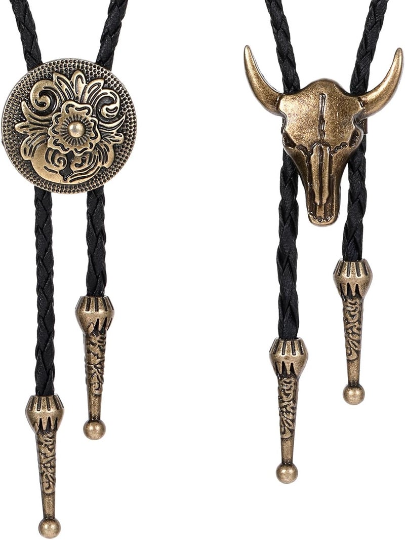 ElevateTech 2 Pcs Bolo Tie for Men, Western Cowboy Tie Necklace Handmade Leather Necktie Retro Style Bolo Ties for Women - Image 5